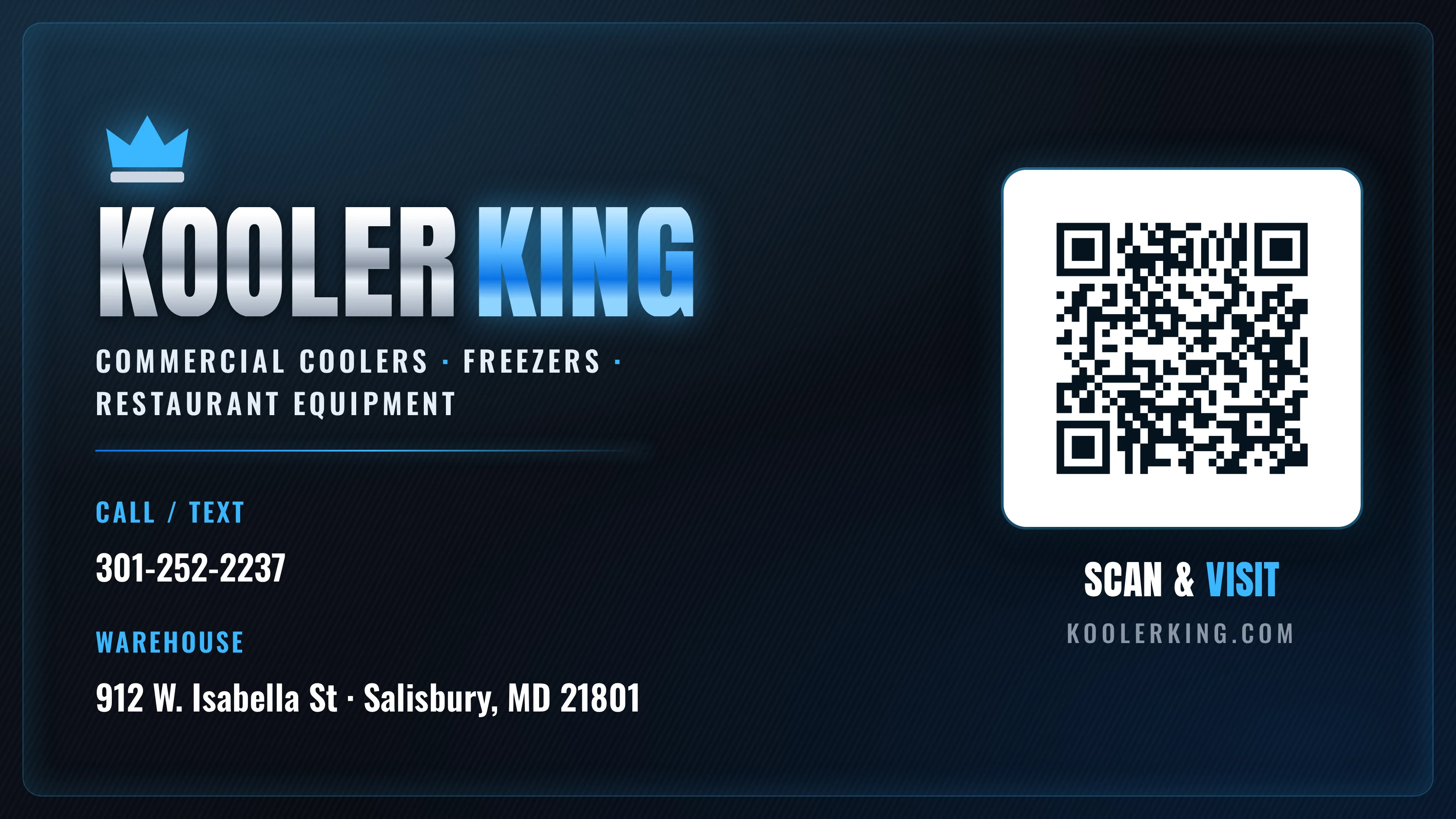Kooler King card back — scan the QR to visit KoolerKing.com