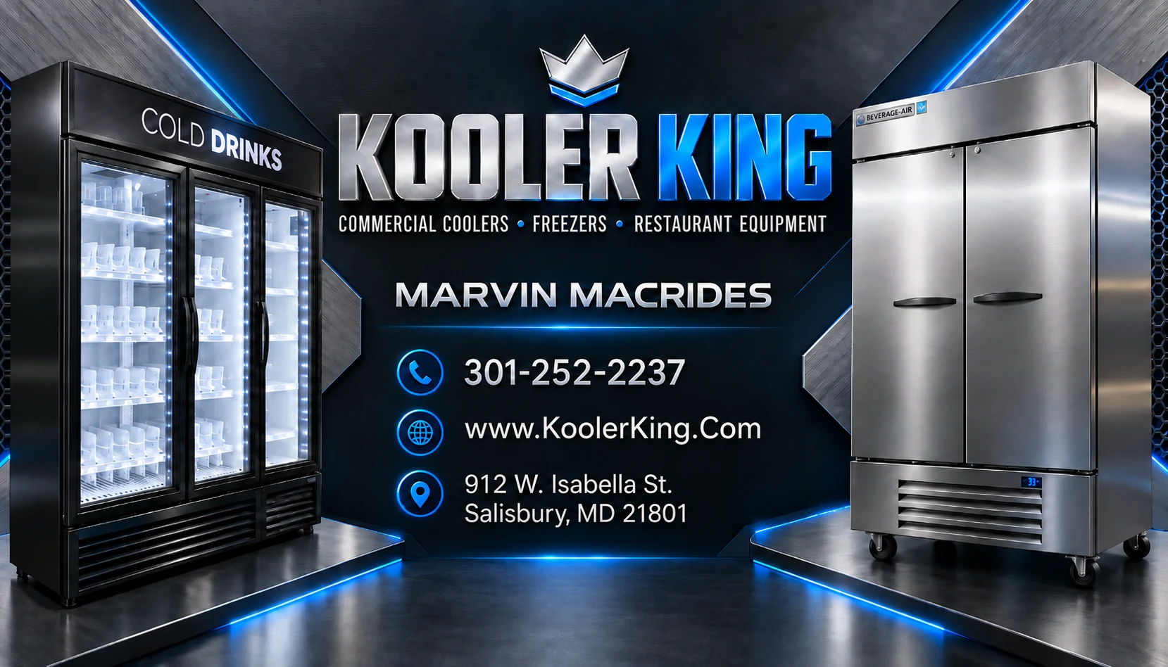 Kooler King business card — Marvin Macrides, 301-252-2237, KoolerKing.com